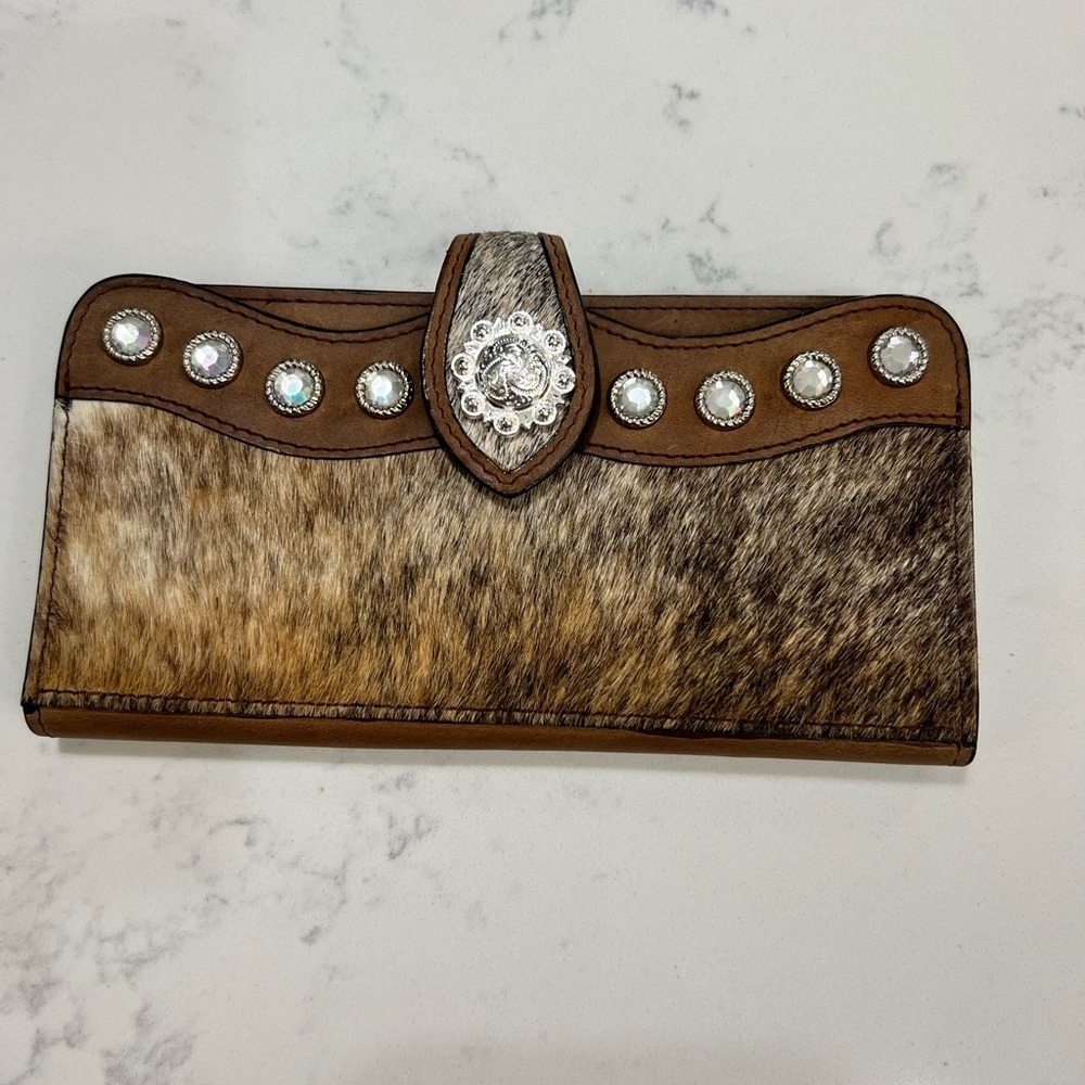Brown Leather Wallet with Silver Accents